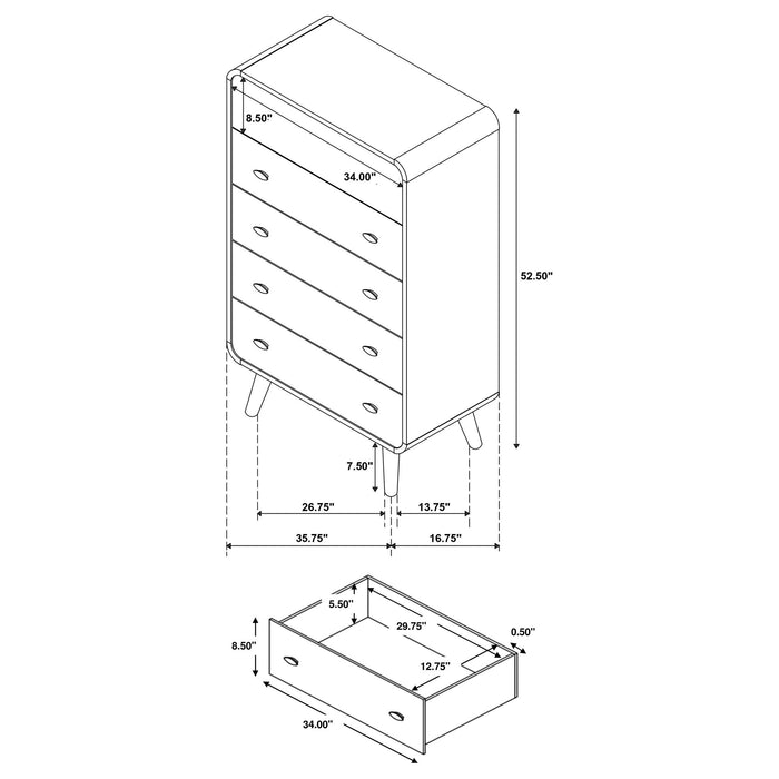 Winston - 5 Drawer Bedroom Chest - Wood Furniture Max