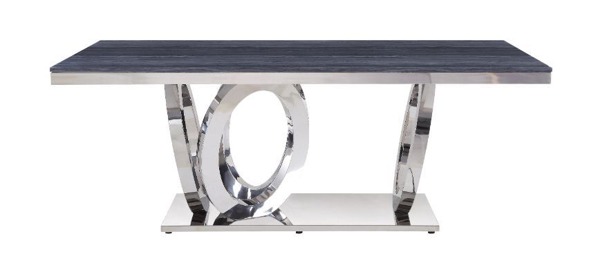 Nasir - Dining Table - Gray Printed Faux Marble Top & Mirrored Silver ACME