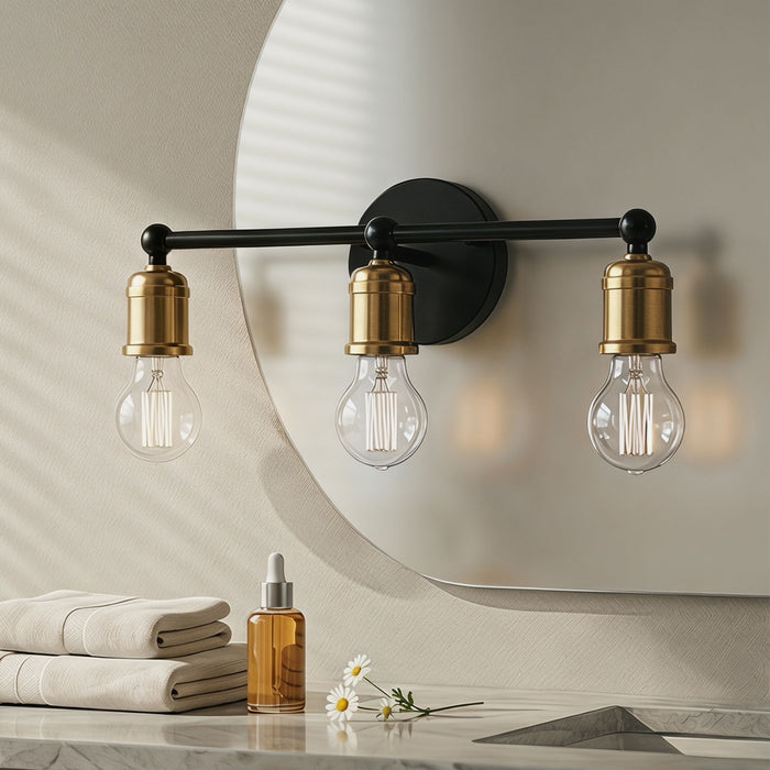 3 Light Wall Sconce, Vanity Light, No Bulbs Included - Black / Gold Daily Nest