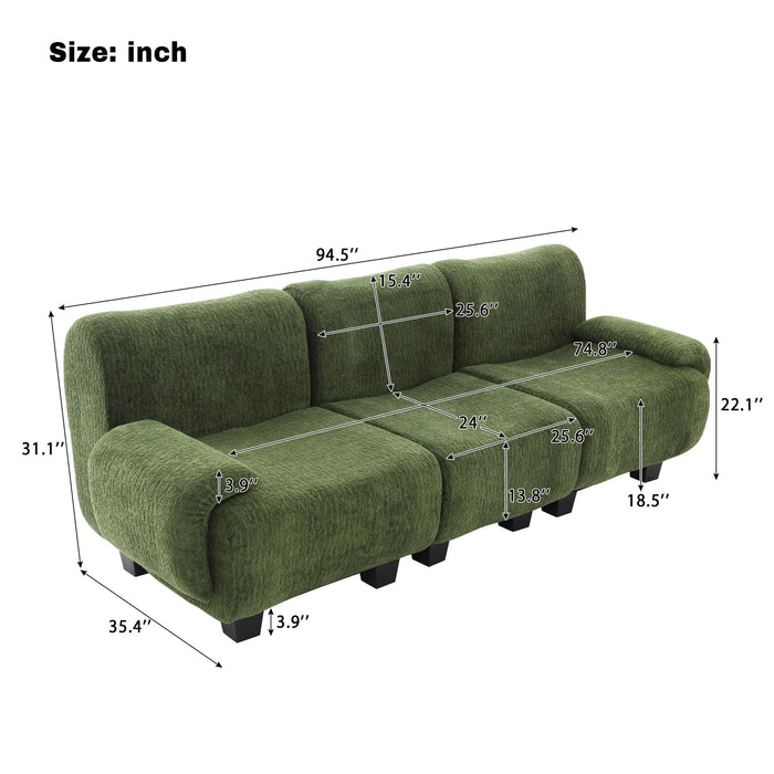 3 Seater Sofa Couch With Curved Armrests Noble House