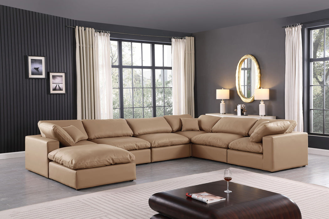 Comfy - 7 Piece Faux Leather Modular Sectional With Chaise - Tan Meridian Furniture