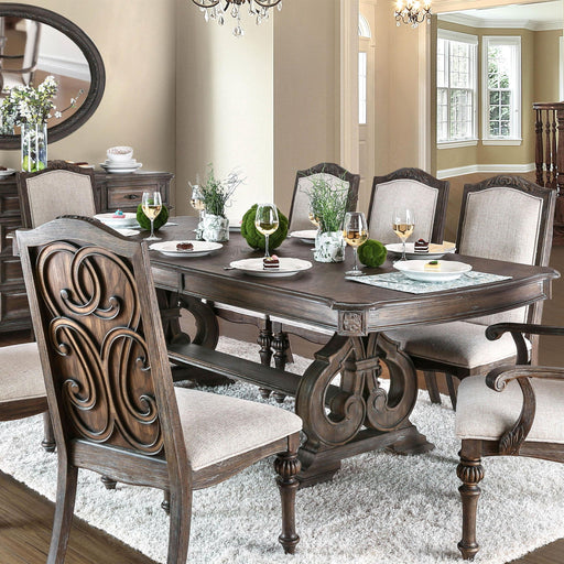 Dining Table With Expandable Leaf And Trestle Base Dining Room - Natural / Rustic Home Essentials