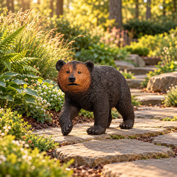 Bear Garden Statue, Walking Animal Sculpture With 2 Ground Stakes For Outdoor Decor - Black Daily Nest