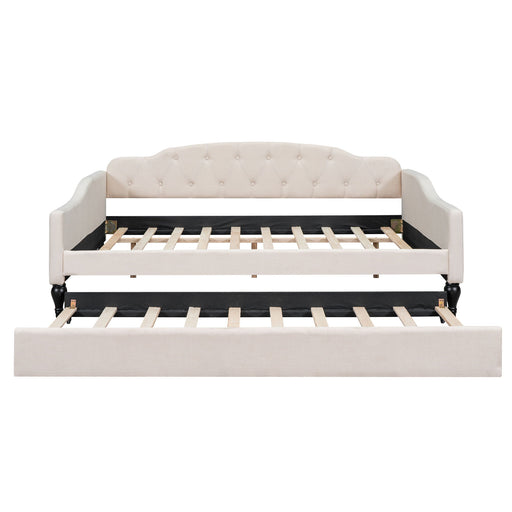 Upholstered Tufted Full Size Daybed With Twin Trundle - Beige Hearth and Haven