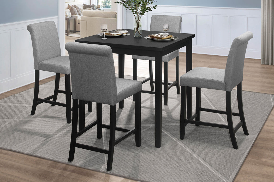 Counter Height 5 Piece Dining Set Table And Chairs Black / Gray Upholstered Transitional Wooden Furniture Breakfast Kitchen Set