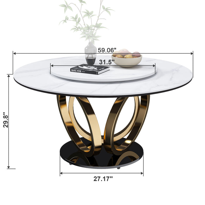 Round Dining Table With 360° Smooth Lazy Susan For Dining Room - Gold / Black / White Home Essentials