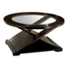Coffee Table With Cross Design Base, Beveled Glass Top - Espresso Home Essentials
