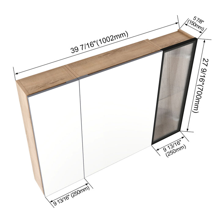 Wall Mounted Bathroom Mirror Cabinet With Soft Close Door, Adjustable Shelves - Imitative Oak Home Essentials