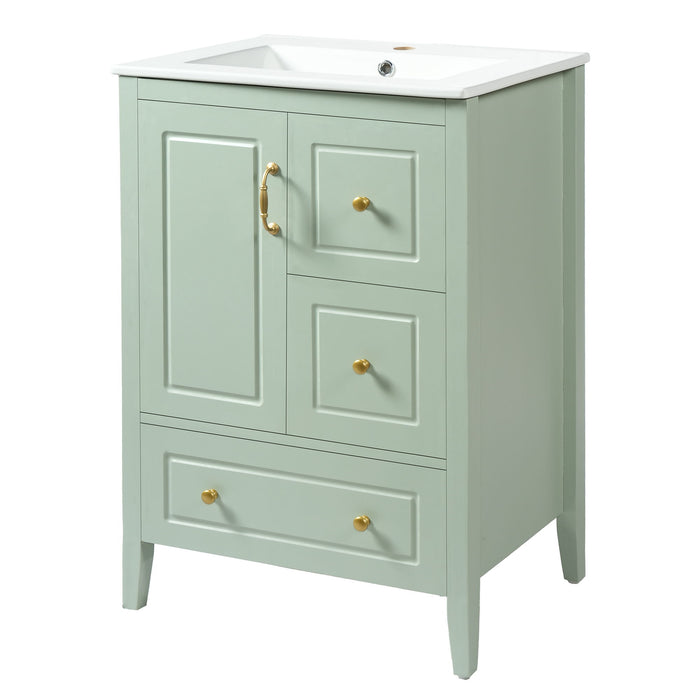 Retro Bathroom Vanity With Sink, Soft Closing Cabinet & Drawers Noble House