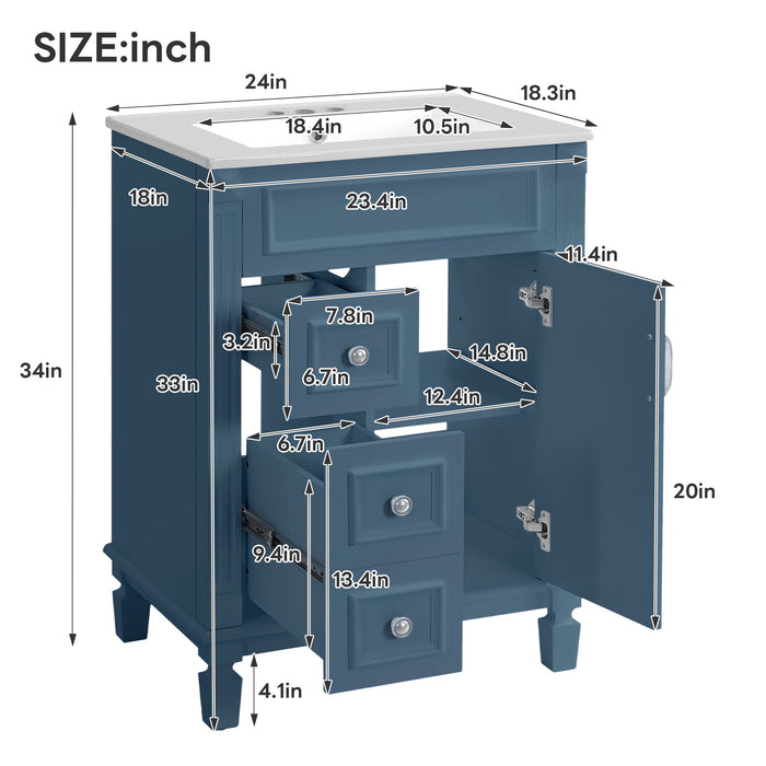 Bathroom Vanity With Sink, Compact Cabinet & 2 Drawers And Adjustable Shelf Hearth and Haven