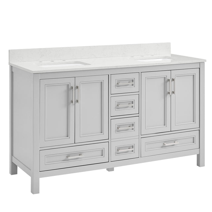 60 In Undermount Double Sinks Bathroom Storage Cabinet With Engineered Carrara Marble Top