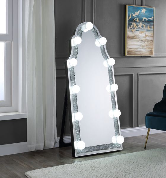 Noralie - Hollywood Floor Mirror - Mirrored & Faux Diamonds ACME