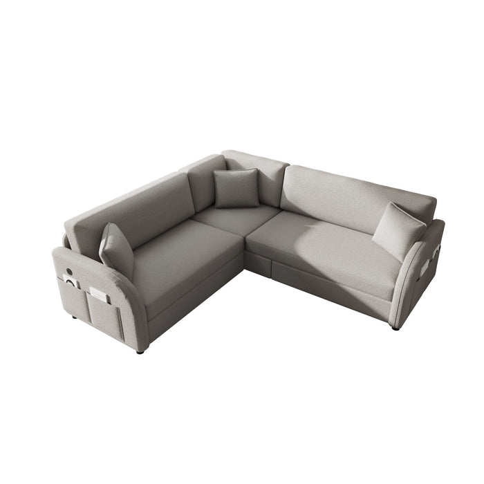 L-Shaped Couch With Pull-Out Bed, Oversize Convertible Sleeper Sofa With Side Pocket & USB Port