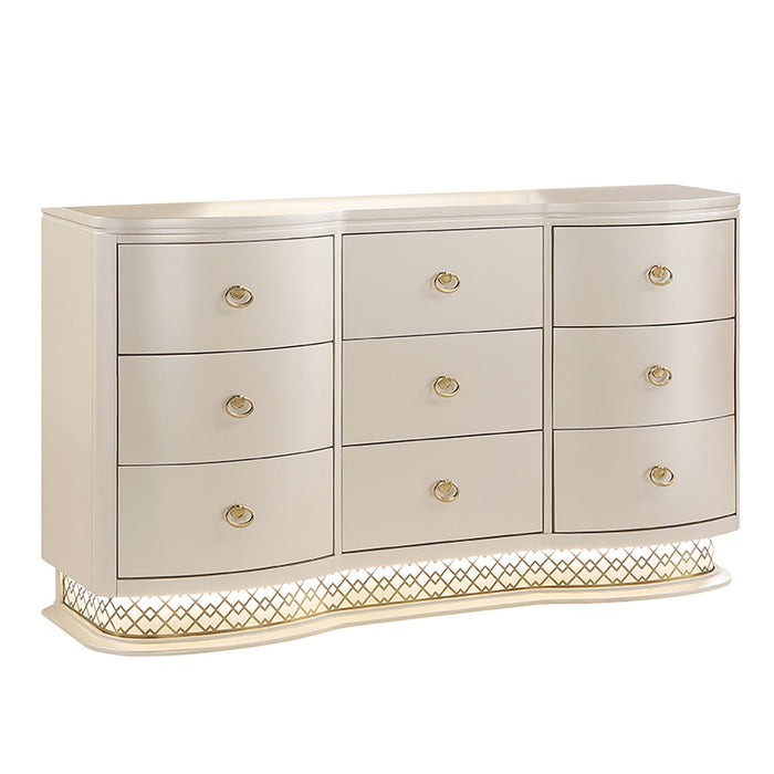 Flora - 9 Drawer Dresser With LED - Champagne Matrix Furniture Group