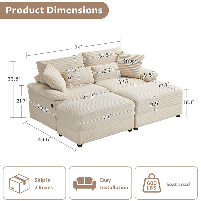 Double Chaise Lounge Set With Reversible Storage Ottomans, USB Port Home Essentials