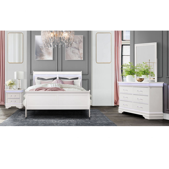 Solid Wood Six Drawer Double Dresser With Led - White