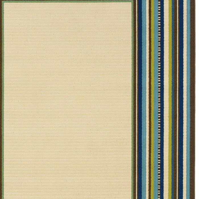 Striped Indoor & Outdoor Area Rug - Ivory / Blue