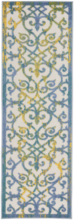 2' X 6' Damask Non Skid Indoor / Outdoor Runner Rug - Ivory / Blue