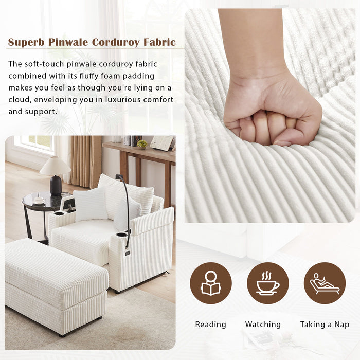 Modern Style Single Sofa Sofa Couch With Storage Space, A Movable Ottoman, 2 USB Ports, 2 Cup Holders, A Phone Holder For Living Room Hearth and Haven