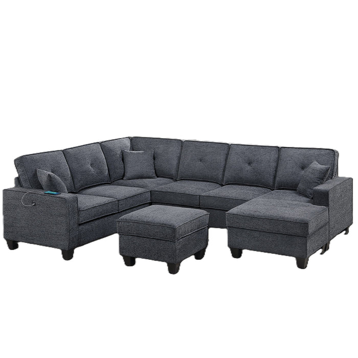 5 Piece Sectional Set With USB Port And Ottoman Home Essentials