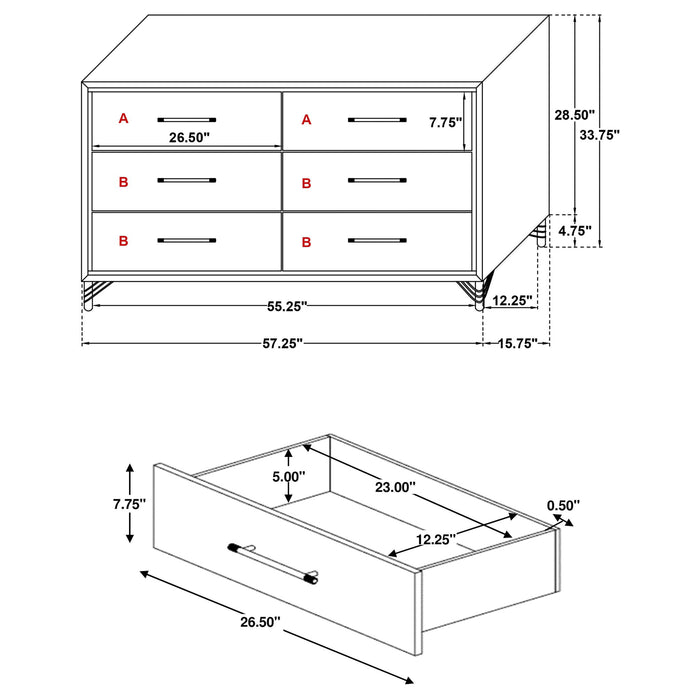 Chesney - 6 Drawer Bedroom Dresser - White Furniture Max