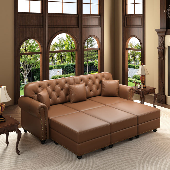 Upholstered Sofa With Nailhead Trim, Rolled Armrests With Ottoman Home Essentials