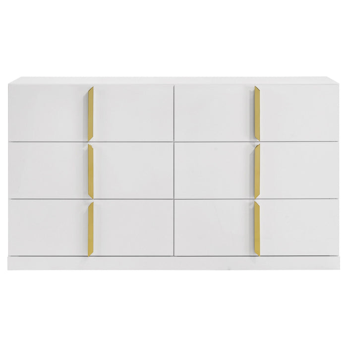 Lauryn - 6 Drawer Dresser Cabinet - Gloss White Furniture Max