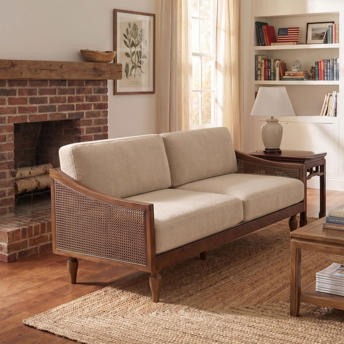 3 Seater Sofa With Rattan Armrests Noble House