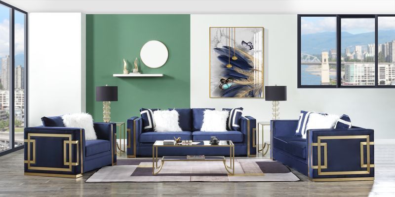 Virrux - Chair With 2 Pillows - Blue Velvet & Gold ACME
