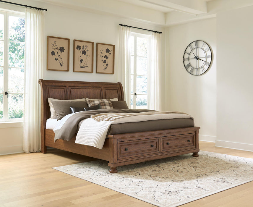 Zackaryn - King Sleigh Storage Bed - Warm Brown Signature Design by Ashley®