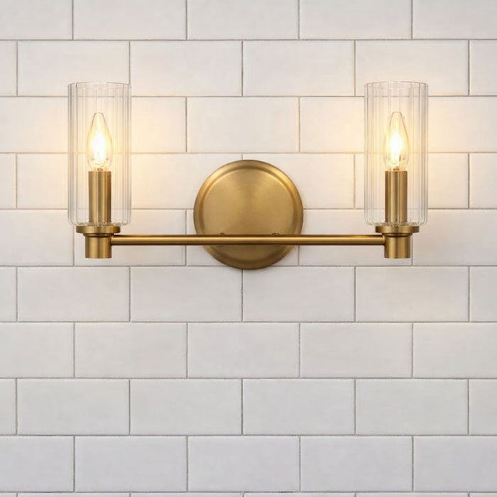 Regal - Double Light Vanity With Clear Ribbed Satin - Antique Brass / Clear Ashcroft Furniture