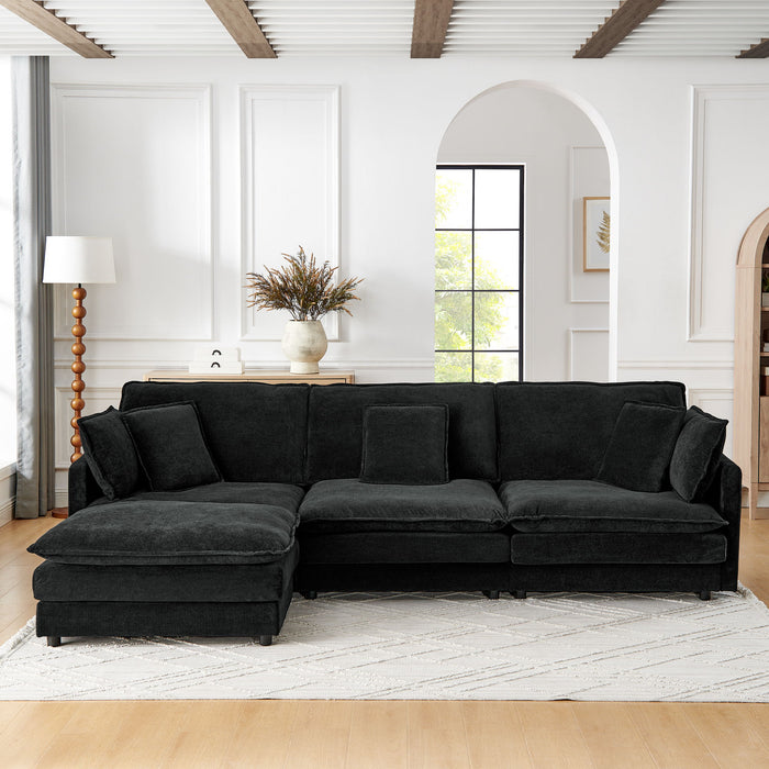 L-Shaped Sectional Sofa With Ottoman, Convertible 4 Seater Couch Home Essentials