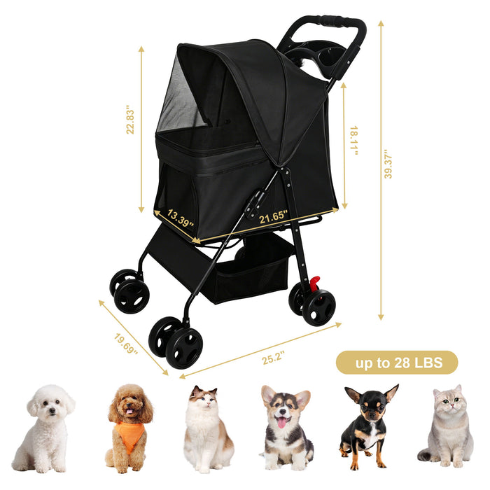 Foldable Pet Stroller For Small Dogs And Cats With Multi Functional Tray Daily Nest
