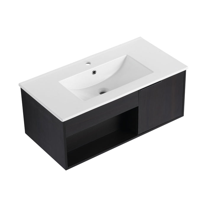 Wall Mounted Floating Bathroom Vanity With Open Shelf & Soft Close Door Home Essentials