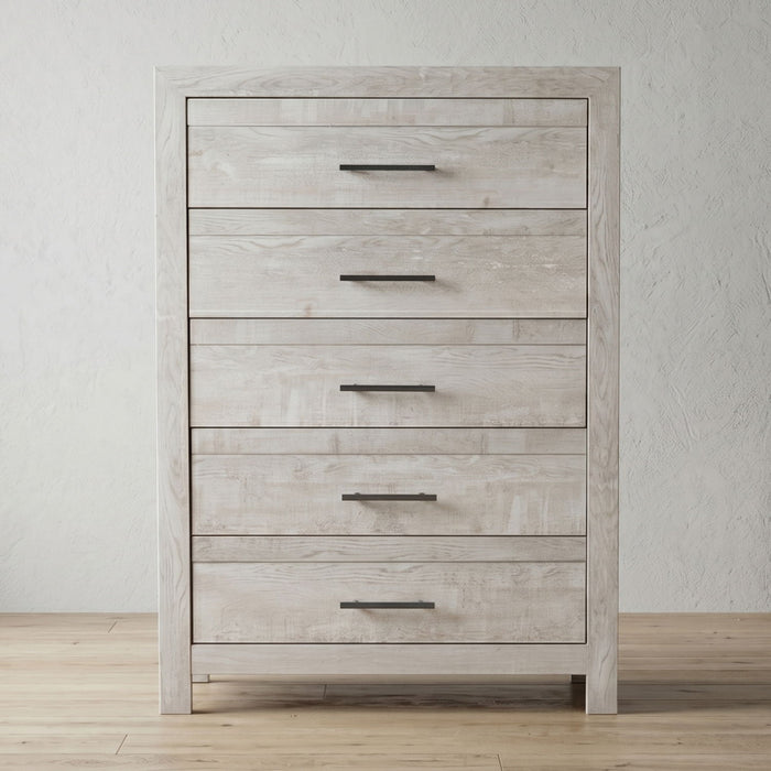 Modern Style 5 Drawer Chest In Natural Rustic Wood With Clean Lines And Spacious Storage Matrix Furniture Group