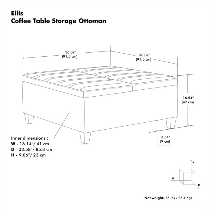 Ellis - Upholstered Coffee Table Storage Ottoman Simpli-Home