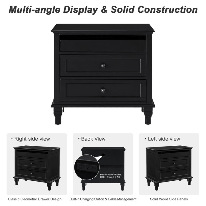 Nightstand With Charging Station, 3 Drawer Storage Table Home Essentials