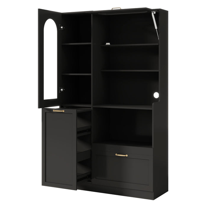 Tall Freestanding Kitchen Pantry Cabinet With Arched Glass Door Hearth and Haven