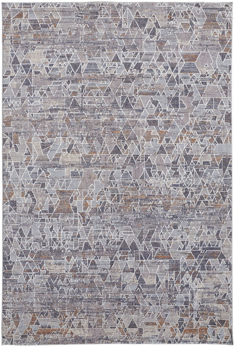 Abstract Power Loom Distressed Stain Resistant Area Rug - Gray Blue And Orange - 12' X 15'