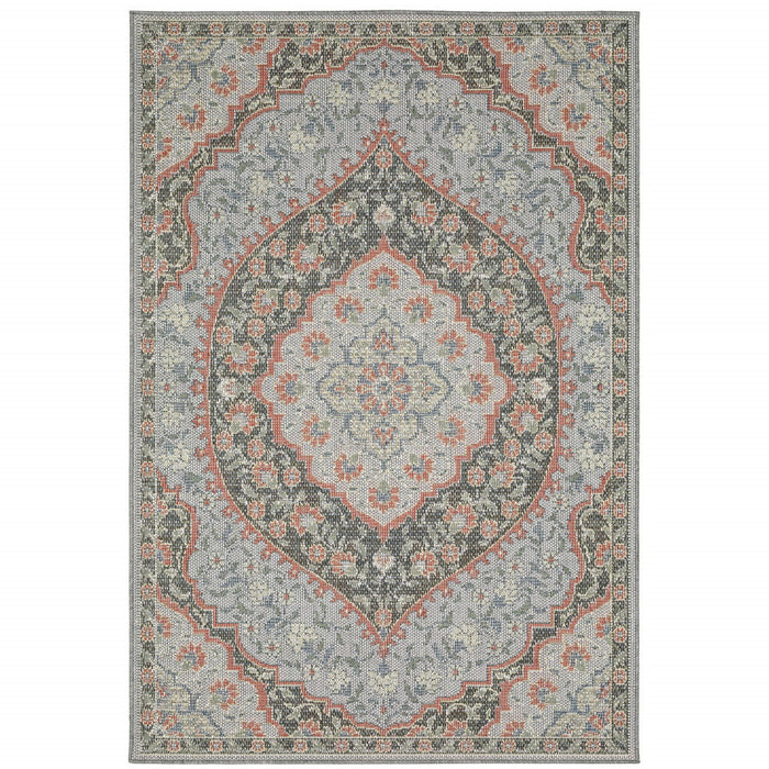 10' X 13' Oriental Stain Resistant Indoor / Outdoor Area Rug - Blue