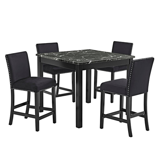 5 Piece Counter Height Dining Set With Table, Tufted Nail Head Chairs - Black Home Essentials