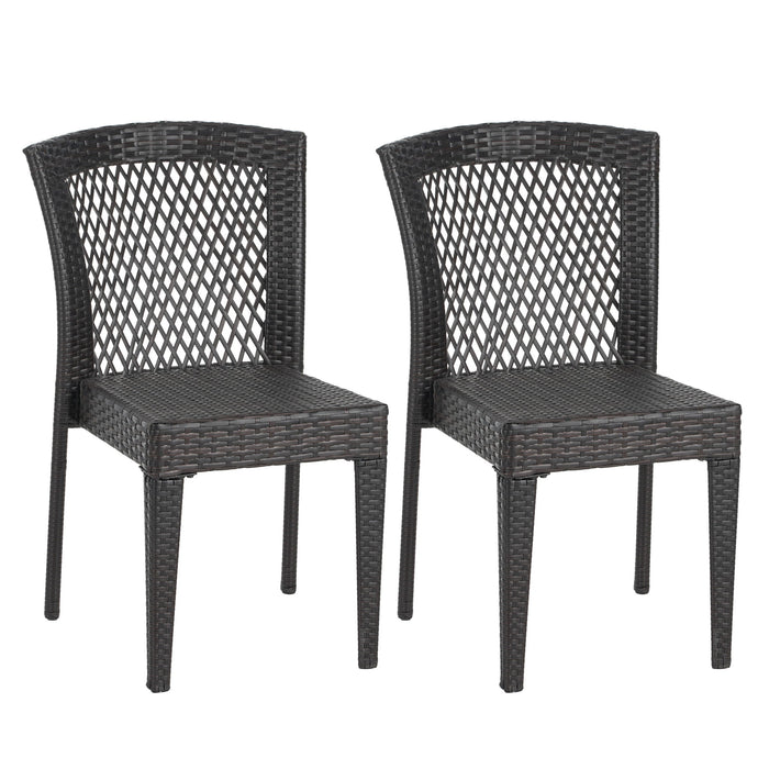 Outdoor Dining Chairs, Stackable Chairs With UV Resistant Frame (Set of 2) - Brown Multi