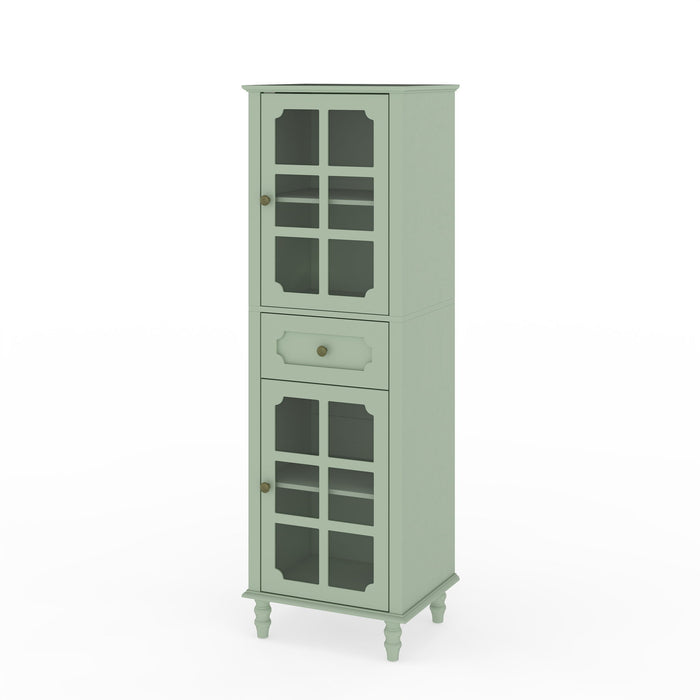 Storage Cabinet, Freestanding Curio Cabinet With Grid Doors & Drawer, Pantry Display Cabinet For Kitchen Home Essentials