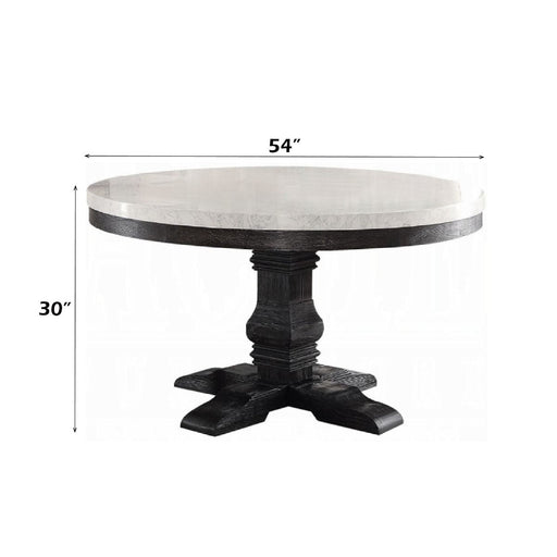 Nolan - Round Dining Table - White Marble Top & Salvage Dark Oak ACME