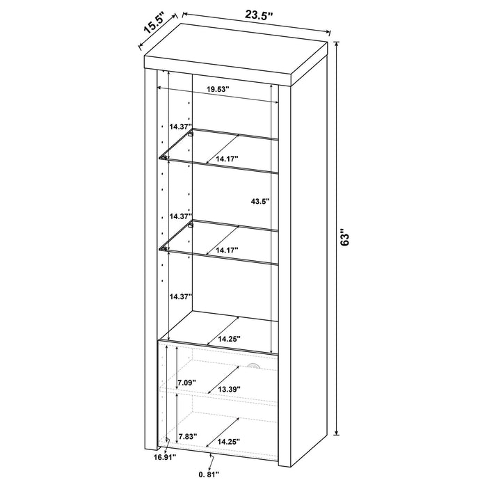 Lance - 3 Shelf Media Tower With Shelves And Hidden Cabinet - Gloss White Furniture Max