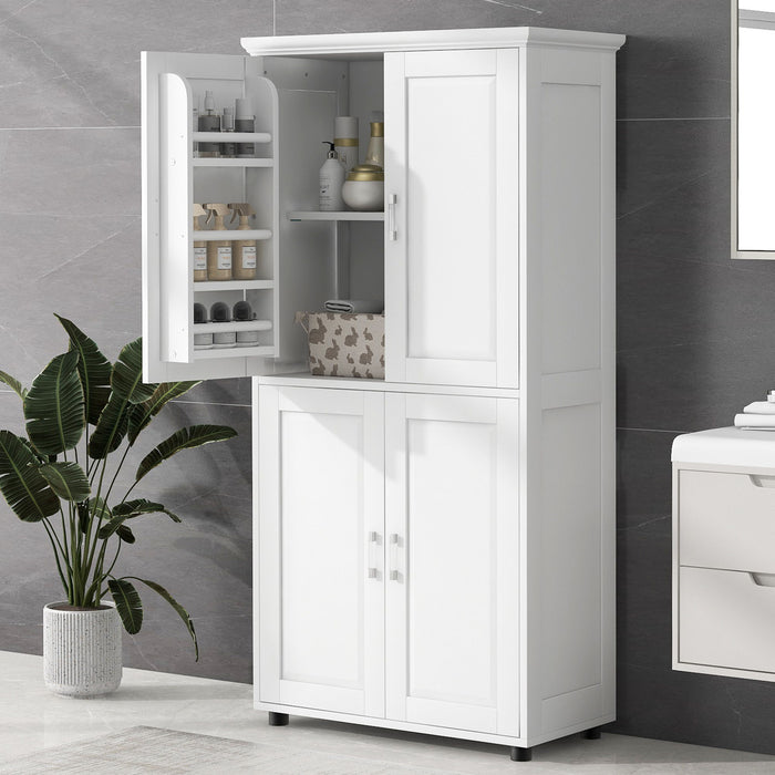 Tall And Wide Bathroom Floor Storage Cabinet With 4 Doors, Adjustable Shelves - White Hearth and Haven