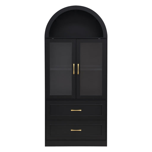 Arched Top Storage Cabinet With Fixed 2 Tier Shelves, 2 Large Drawers Noble House