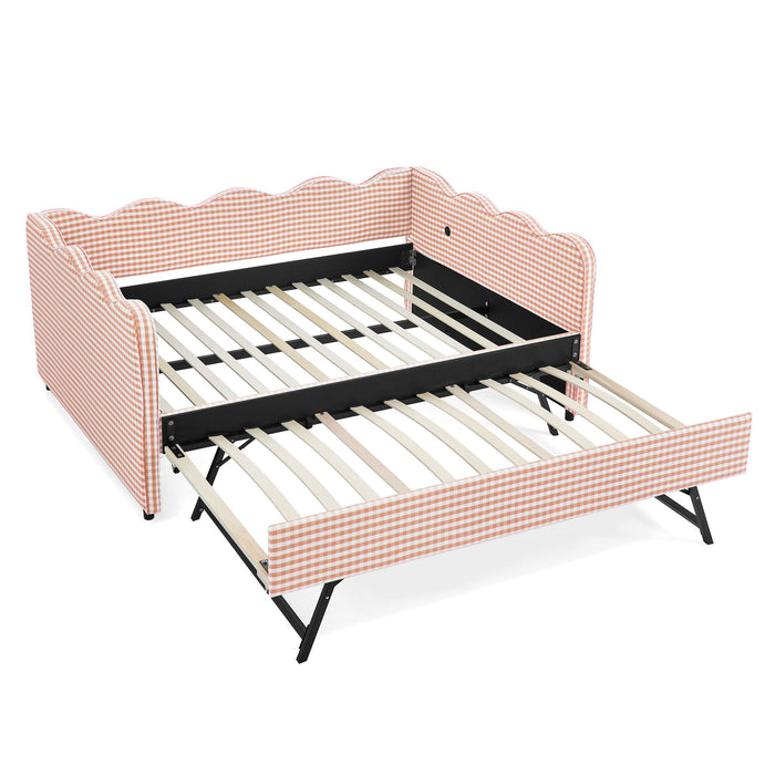 Gingham Daybed With USB Charging Port, Wave-Shaped Design Home Essentials