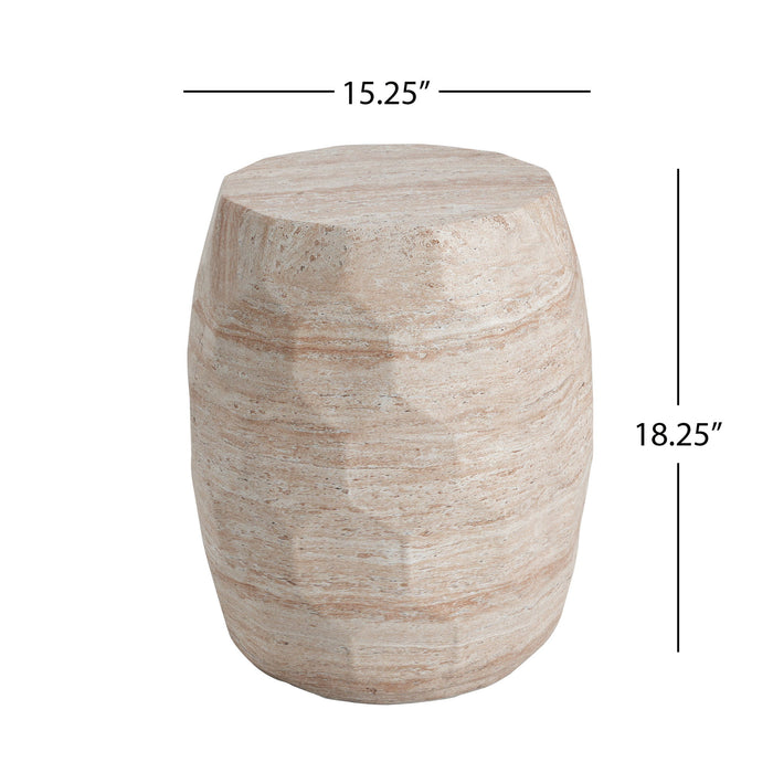 Travertine Lightweight Concrete Side Table For Indoor / Outdoor Use - Beige