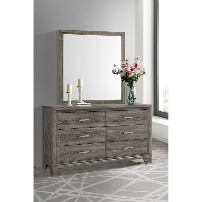 Funston - 6 Drawer Dresser With Mirror - Brown Oak Furniture Max